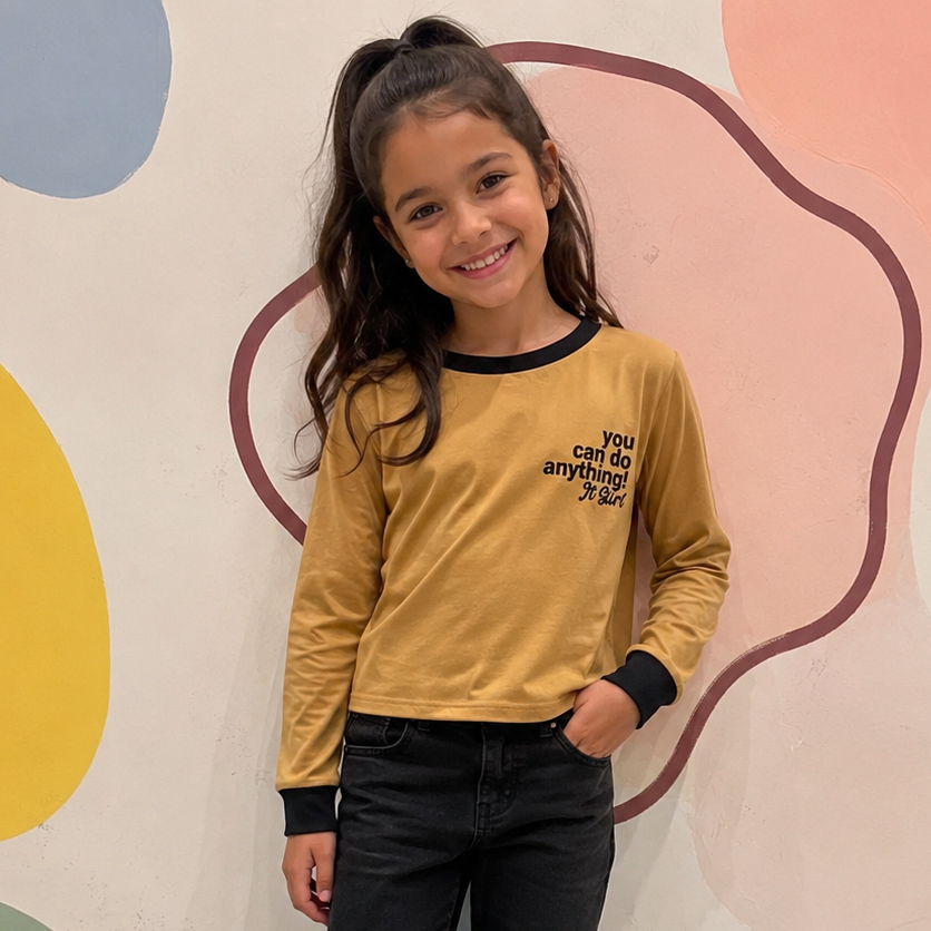 Blusa Manga Longa Infantil Menina You Can Algodão Caramelo