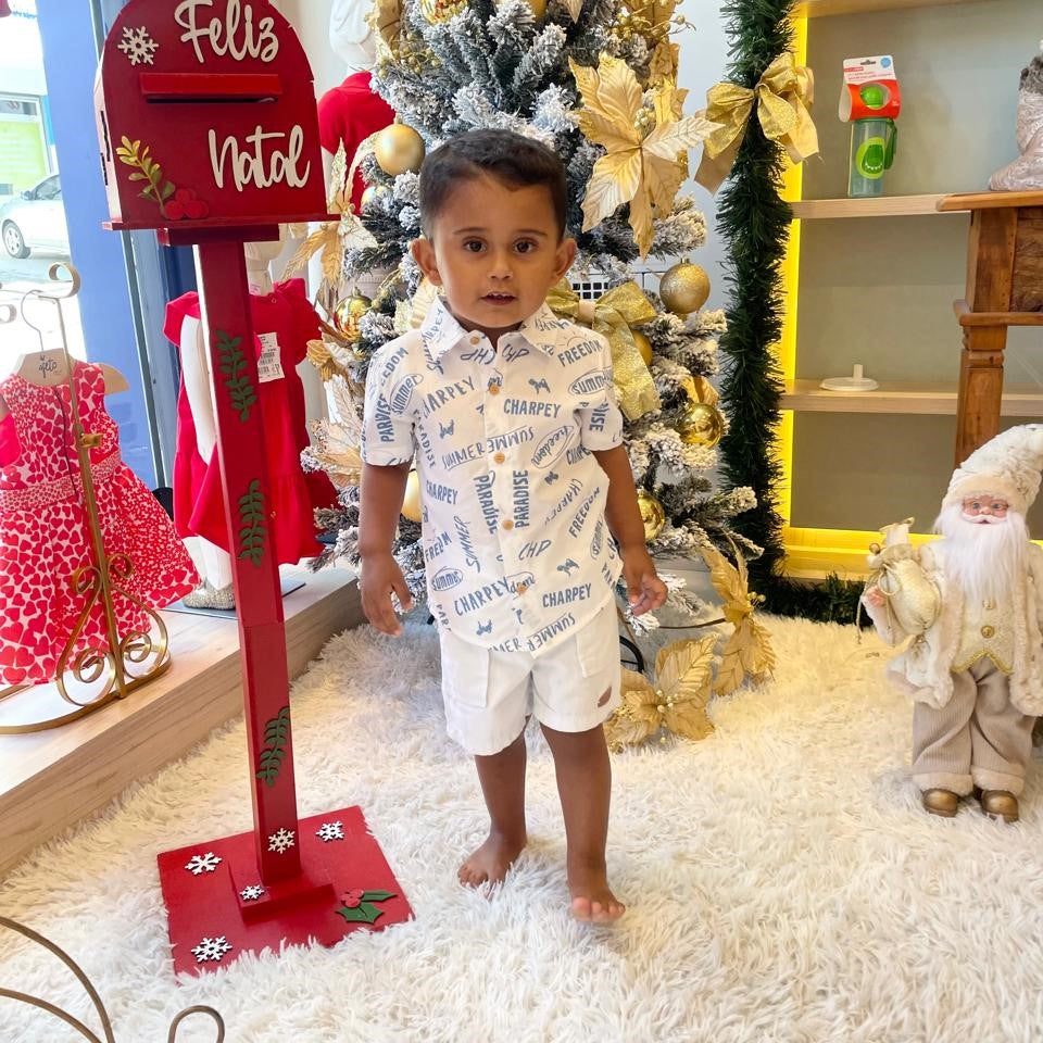 Camisa Manga Curta Charpey Infantil Menino Lettering Tricoline Branco
