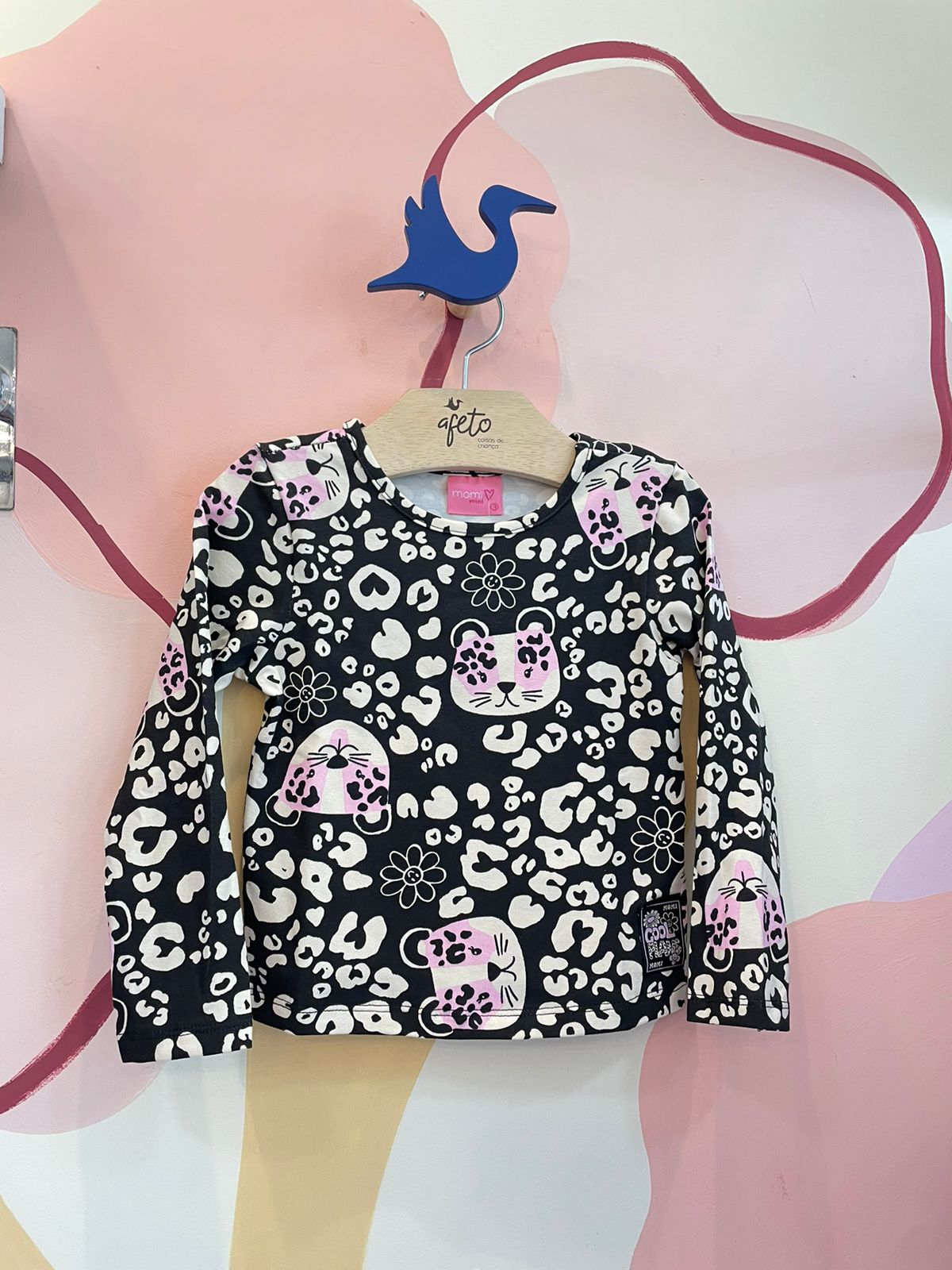 Blusa Momi manga longa menina Momi Onca Preto Nude