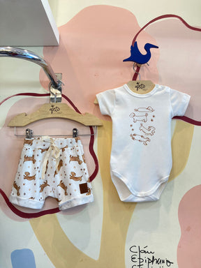 Conjunto Manga Curta Shorts Menino Mini & Co Body Cachorrinho