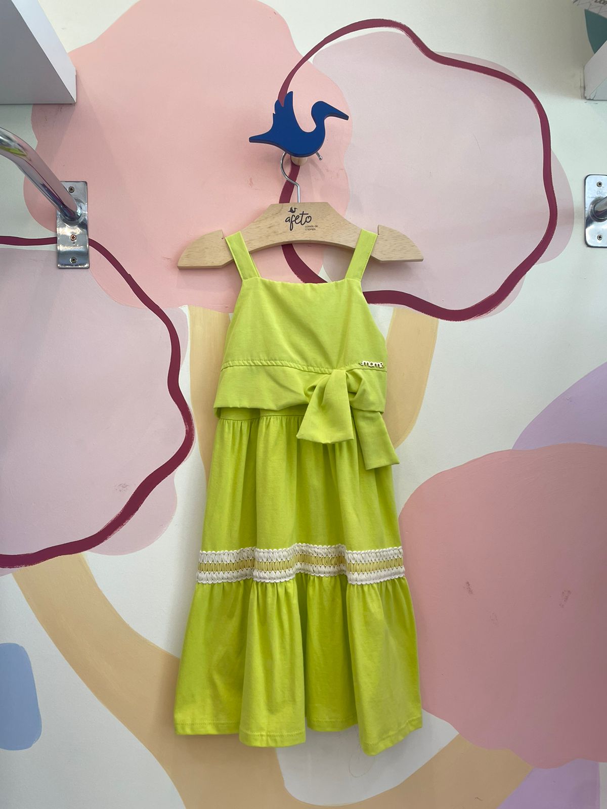 Vestido Regata Momi Infantil Fem Midi Laço Verde Lima