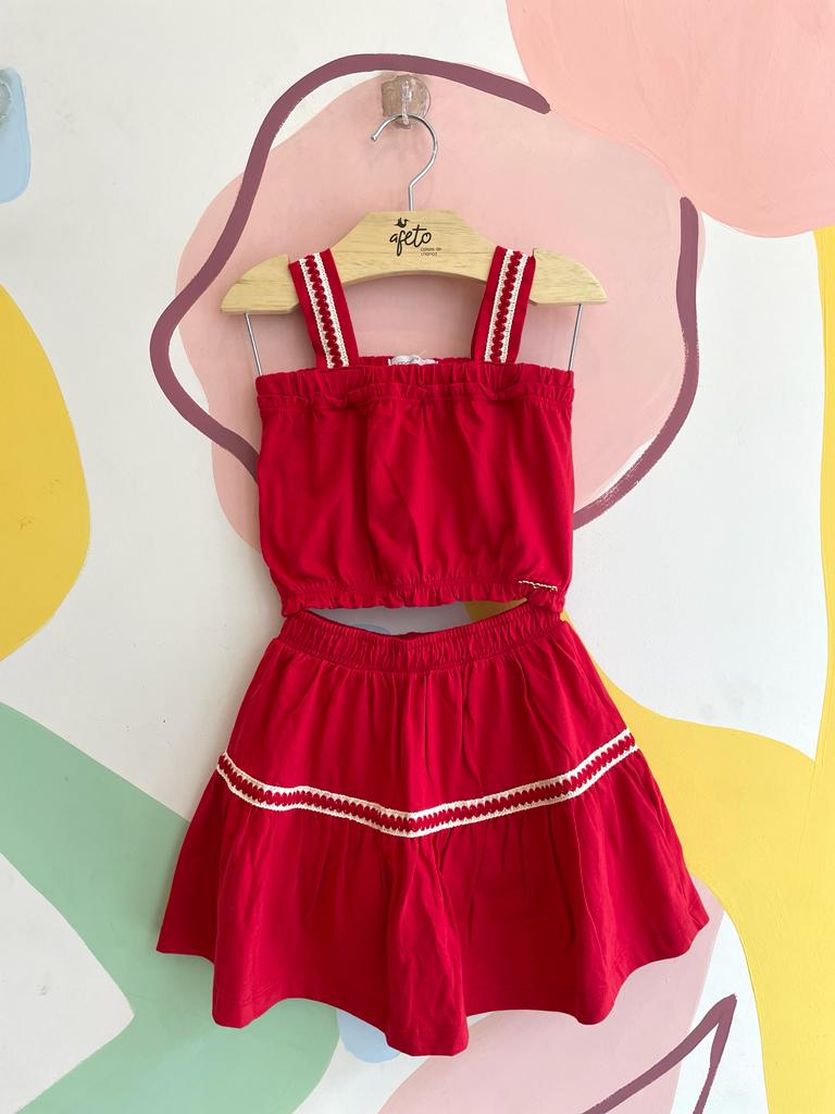 Conjunto Regata Saia Momi Infantil menina com Detalhe Vermelho