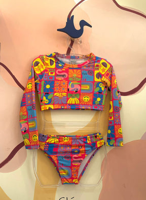 Biquini Manga Longa Bograntex Infantil menina Sol Flores