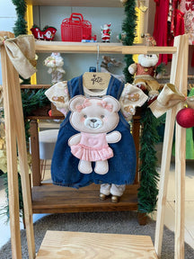 Macaquinho Manga Curta Upi Uli Infantil menina com Body Ursinha Jeans