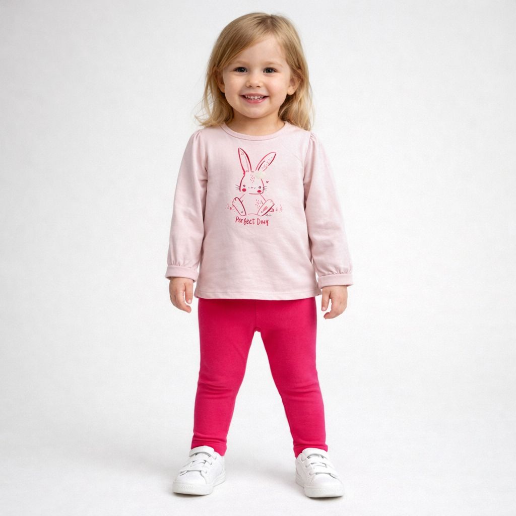 Conjunto Infantil Feminino Manga Longa Legging Menina Coelha Rosa