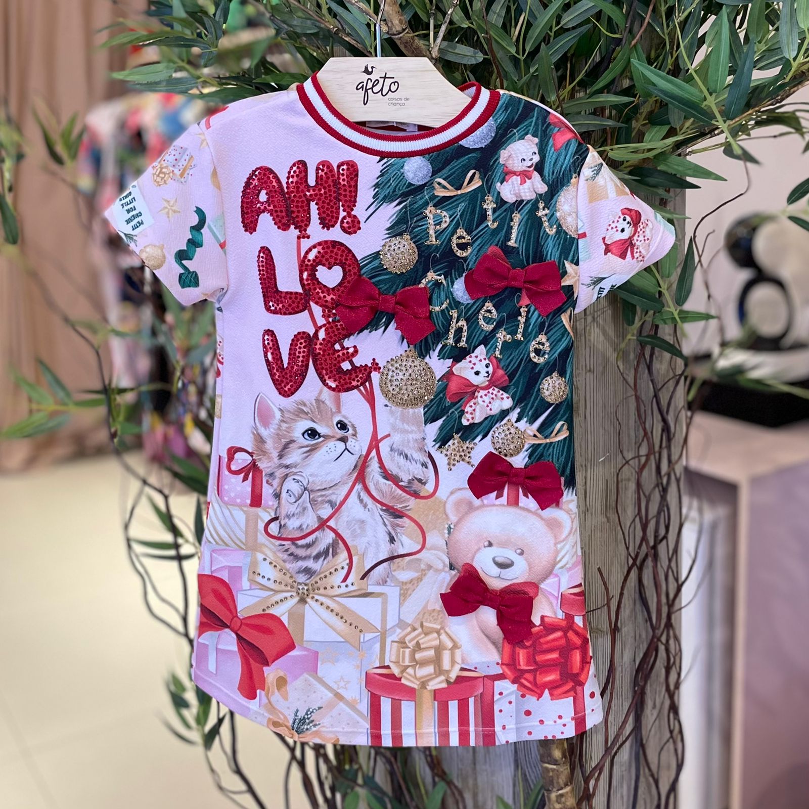 Vestido Manga Curta Petit Cherie menina Natal Lacos