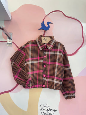 Jaqueta manga longa menina Momi Tweed Xadrez Rosa