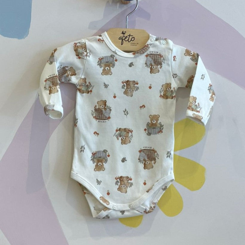 Body manga longa Mini & Co Fem Urso Cogumelo