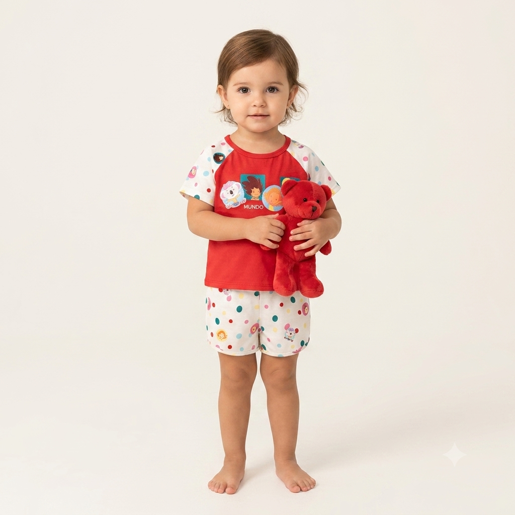 Pijama Manga Curta Shorts menina Poa