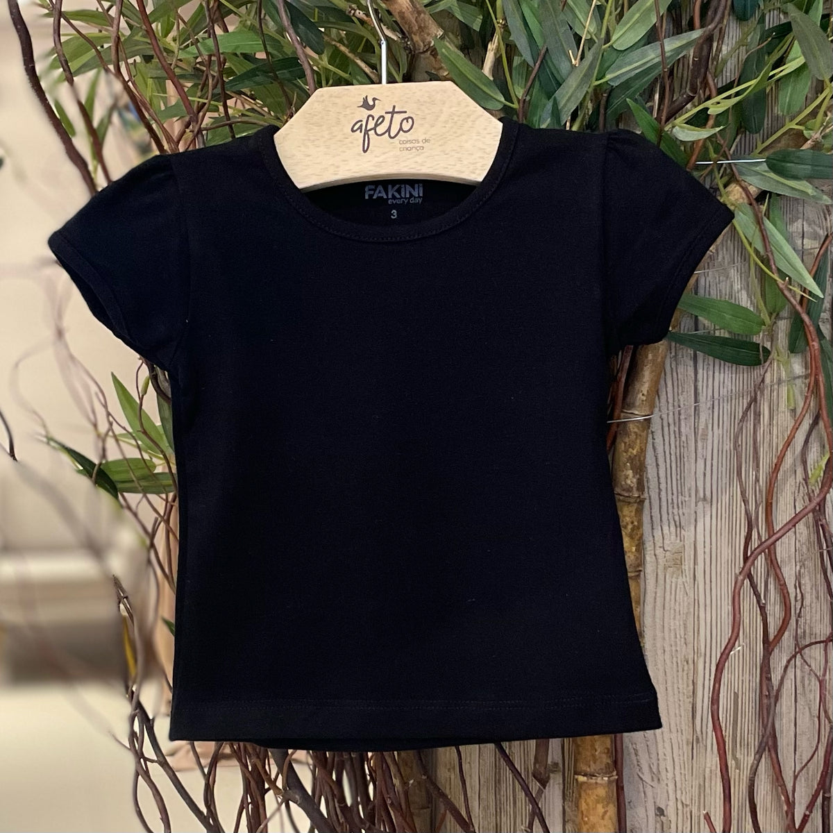 Blusa Manga Curta Fakini Infantil Fem Basica Preta