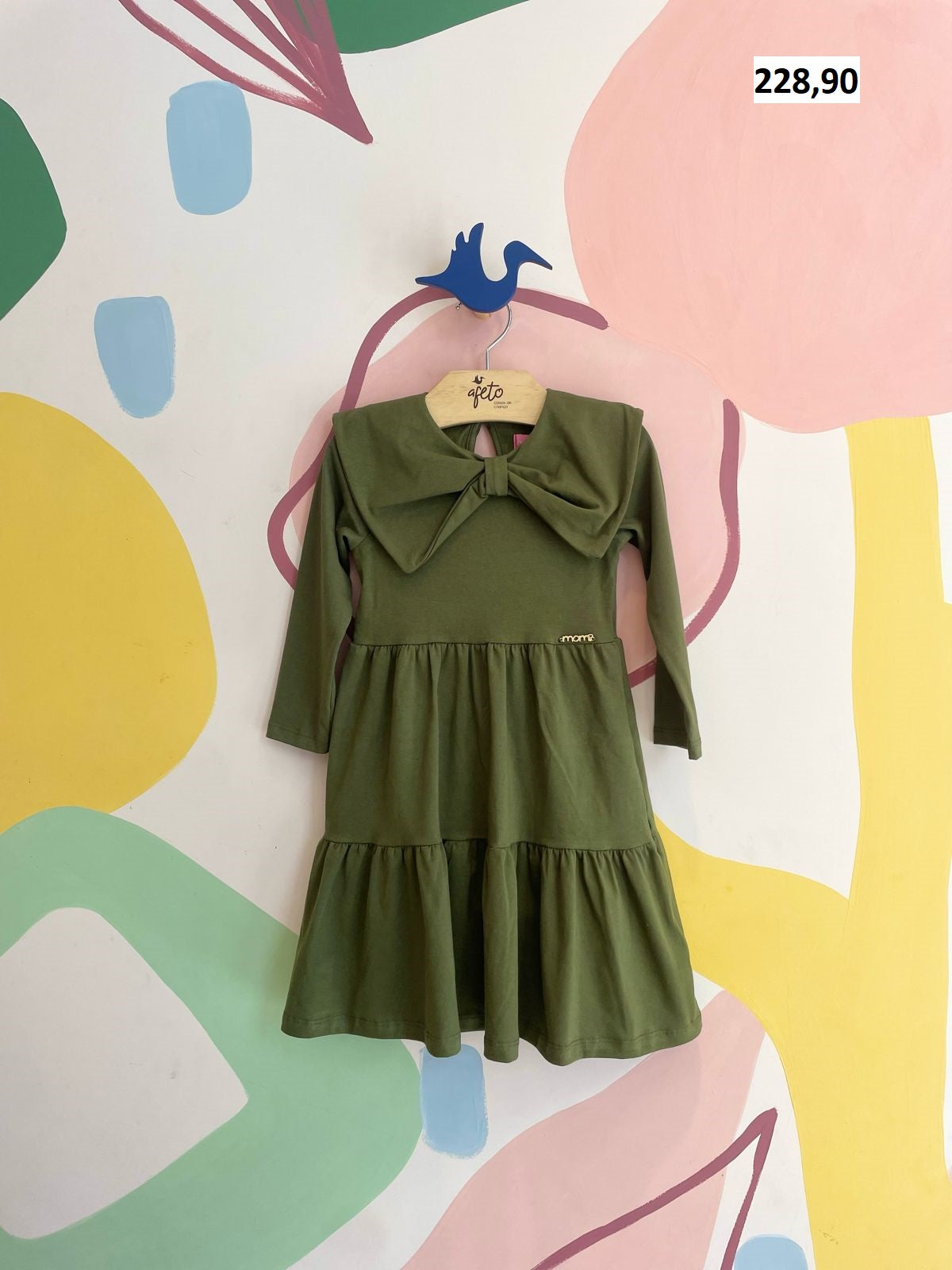 Vestido manga longa menina Momi Liso 3 Marias Laco Verde