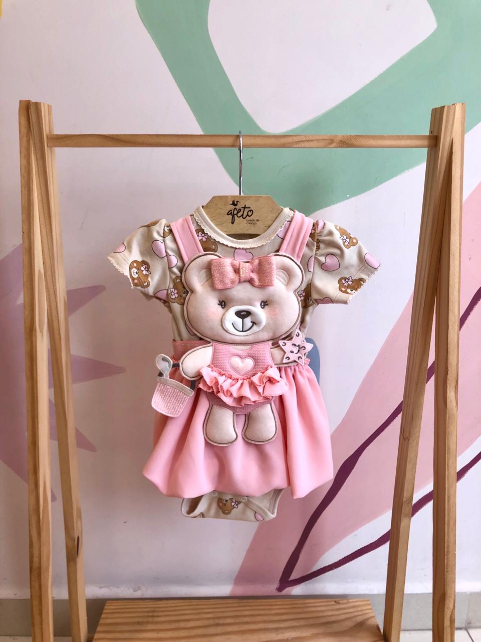 Salopete Manga Curta Menina Upi Uli C Body Ursinhas