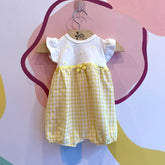 Macaquinho Manga Curta Bebê Momi menina Margaridas Xadrez