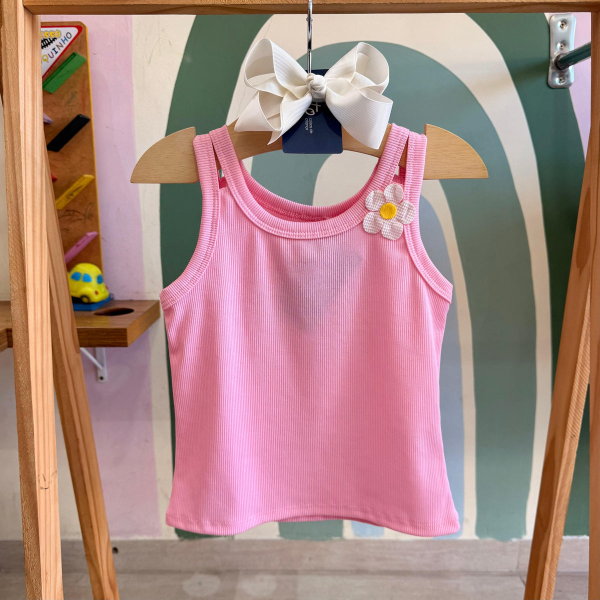 Blusa Infantil Menina Regata Flor Rosa Bia