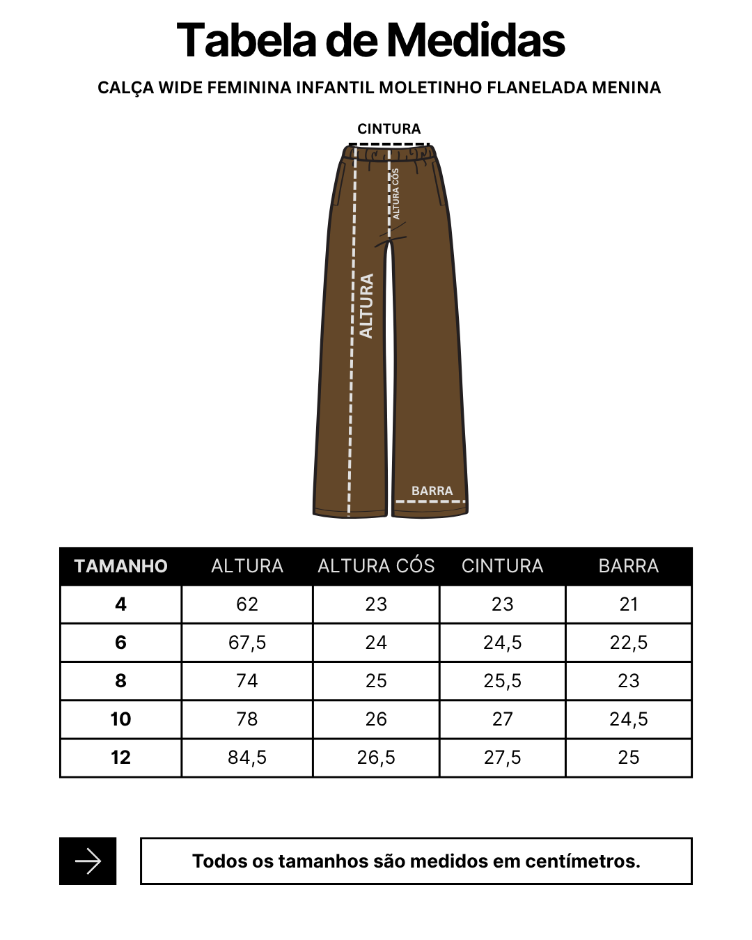 Calça Wide Feminina Infantil Moletinho Flanelada Menina Marrom Bella
