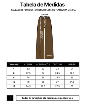 Calça Wide Feminina Infantil Moletinho Flanelada Menina Marrom Bella