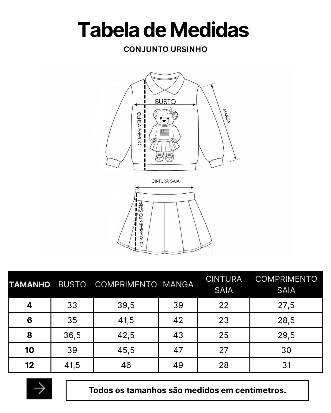 Conjunto Feminino Infantil Flanelado Ursa Gola Manga Longa Shorts Saia Menina Off Marinho Ursa