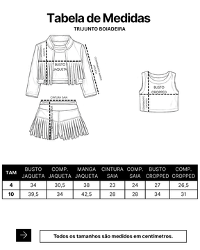 Trijunto Feminino Infantil Boiadeira Manga Longa Shorts Saia Blusinha Caramelo Menina Branco Castela