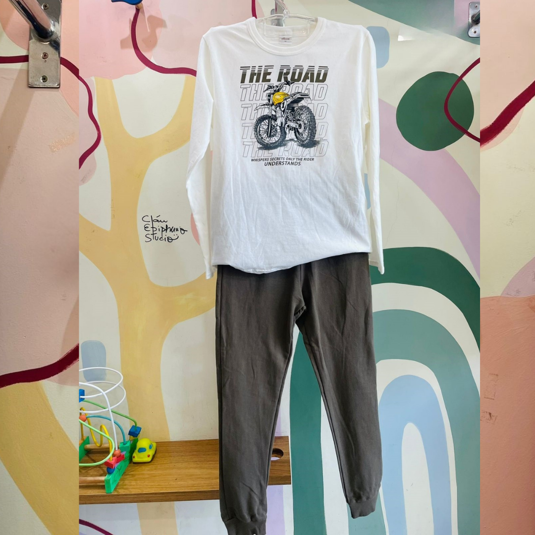 Conjunto Infantil Masculino Manga Longa Calça Moletinho Menino Moto Off Marrom