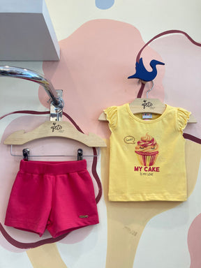 Conjunto Manga Curta Shorts Kaiani Infantil menina My Cake