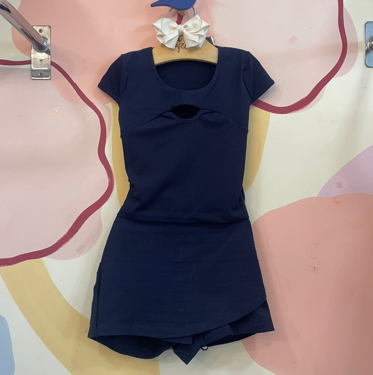 Conjunto Manga Curta Shorts Saia menina Liso Pipoquinha