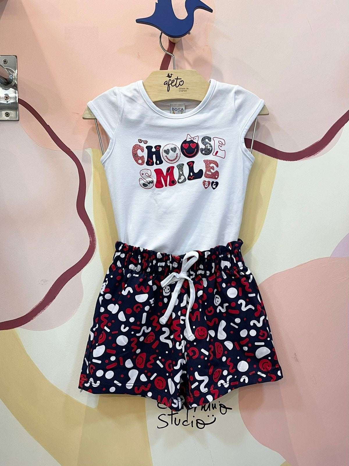 Conjunto Manga Curta Shorts menina infantil Tam 1 e 2