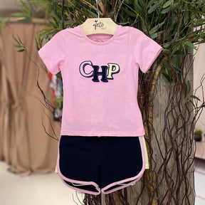 Conjunto Manga Curta Shorts Charpey Infantil menina