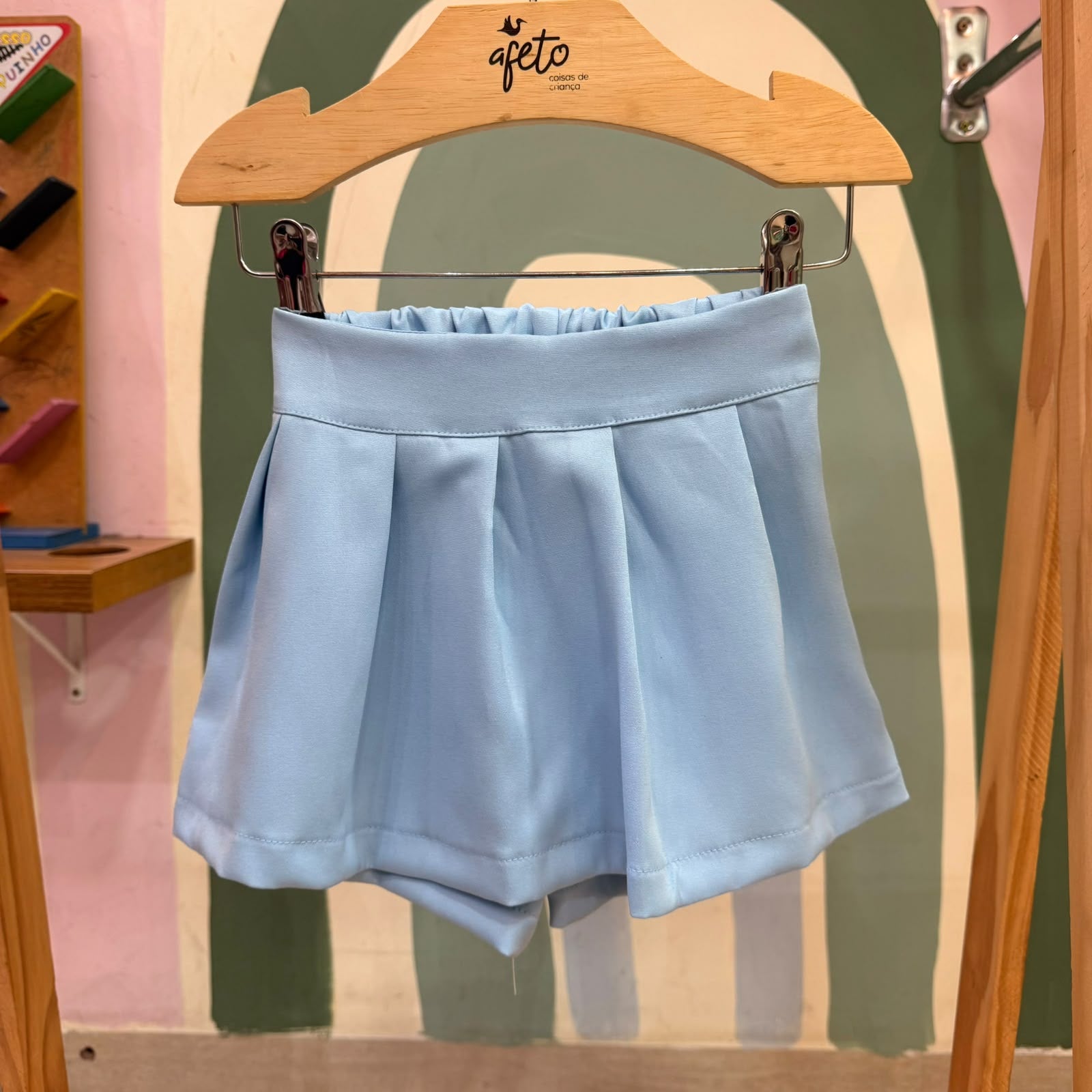 Shorts Saia Plissada Infantil Menina Colegial Azul