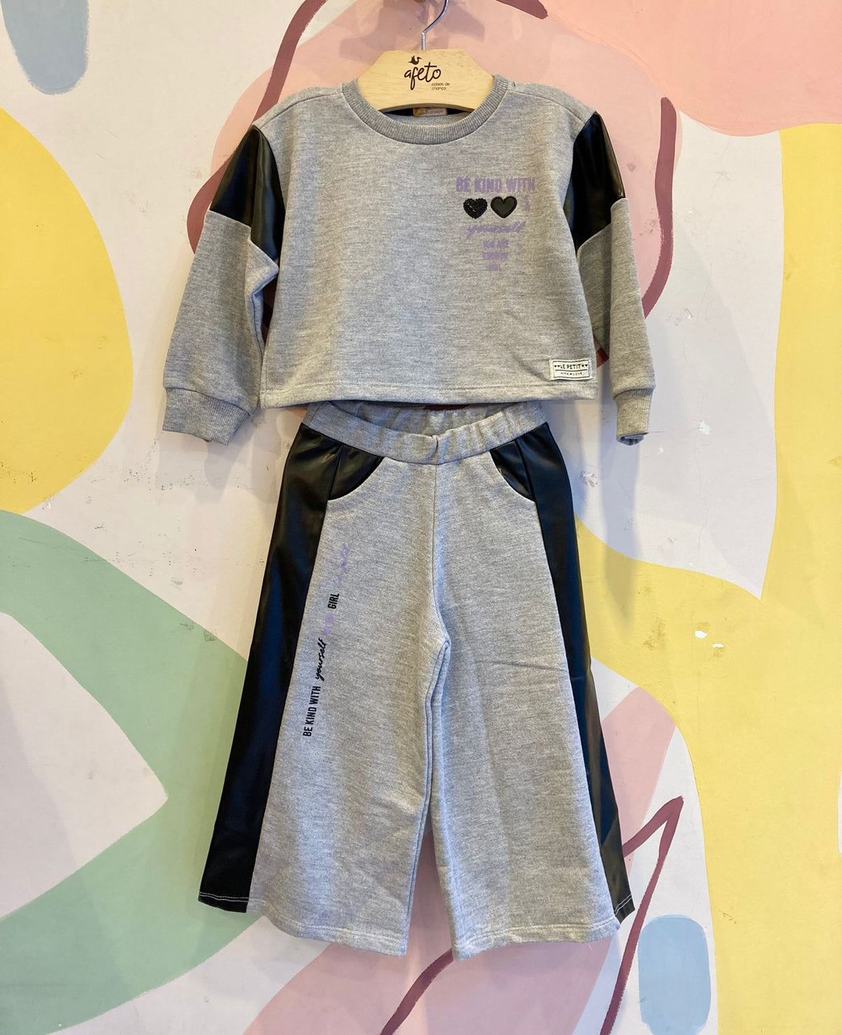 Conjunto Manga Longa Calça menina infantil Le Petit Cinza