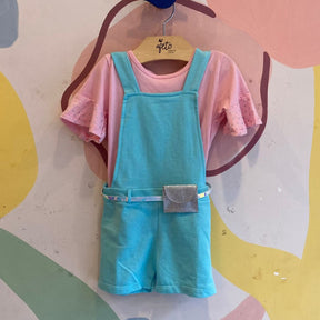Macaquinho Manga Curta menina Com Blusinha Cinto