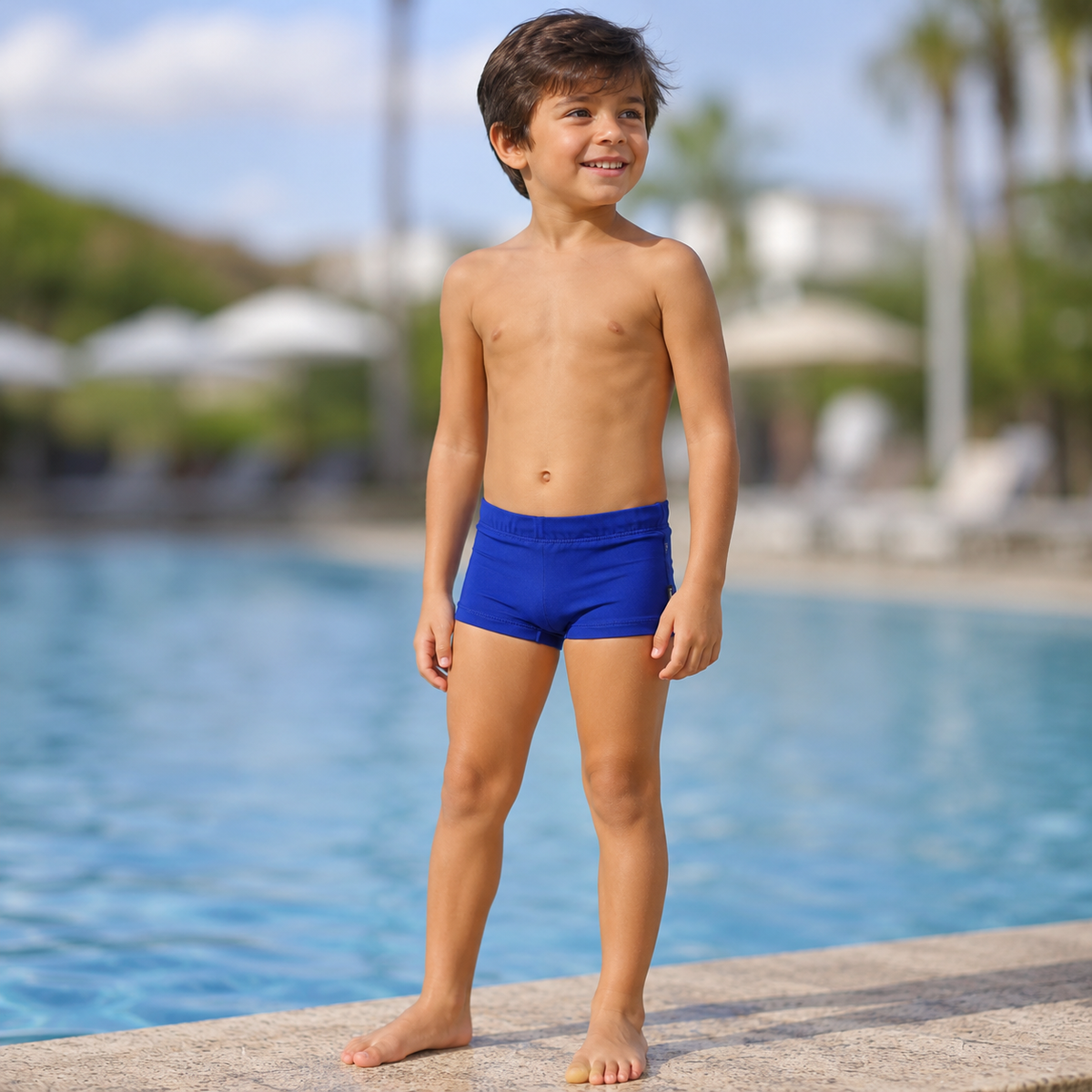 Sunga Infantil Meninos Proteçã UV Marujos Praia Liso Azul