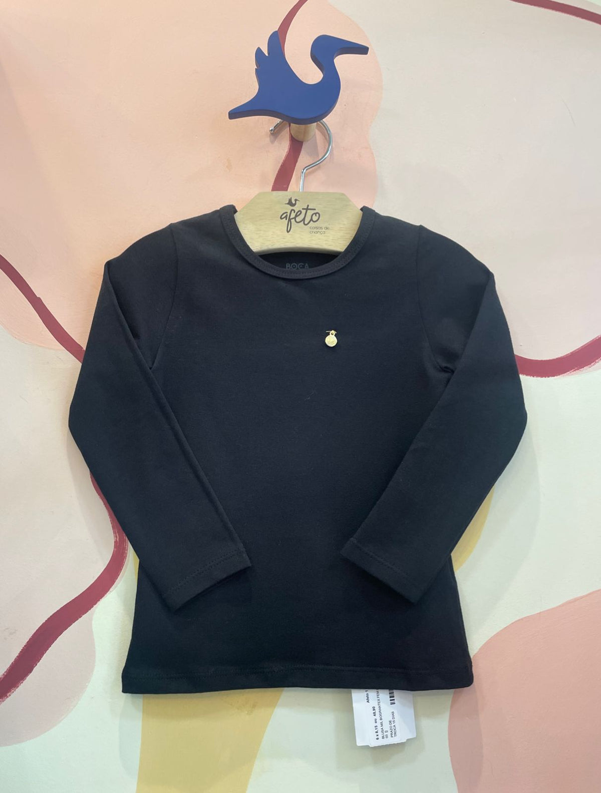 Blusa Manga Longa Menina Basica Boca Grande Basica Preto