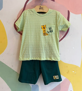 Conjunto Manga Curta Bermuda menino Bolsinho Tigre