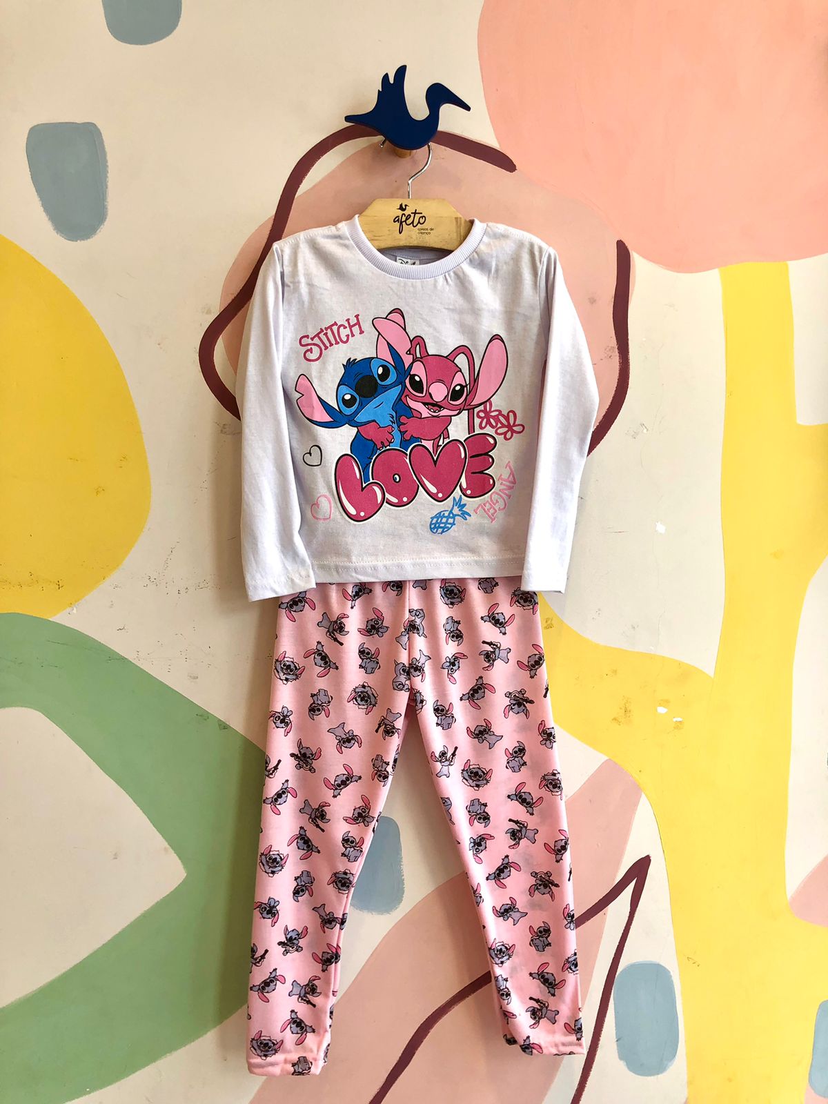 Pijama Manga Longa Calça Disney menina Angel Stitch
