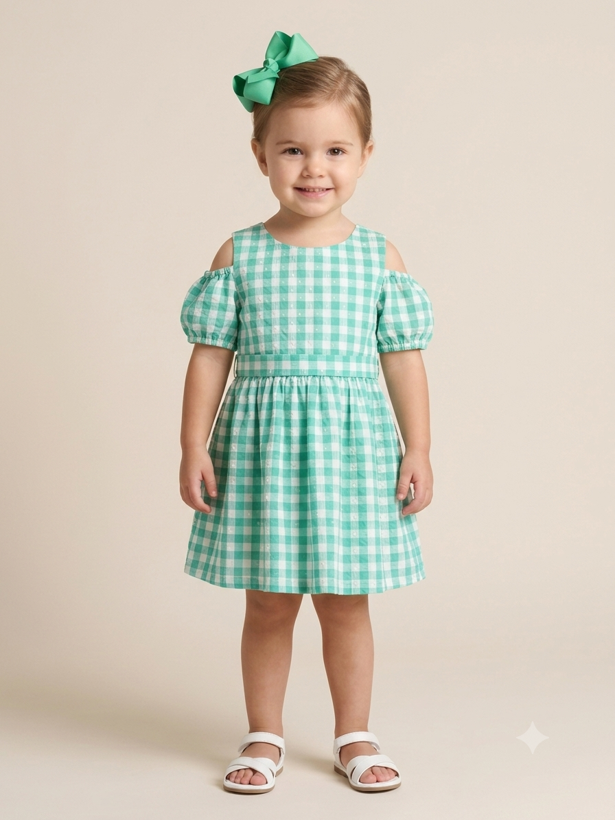 Vestido Manga Curta Malagah Infantil menina Chiffon Xadrez