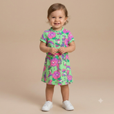 Vestido Manga Curta Momi menina Dino Neon