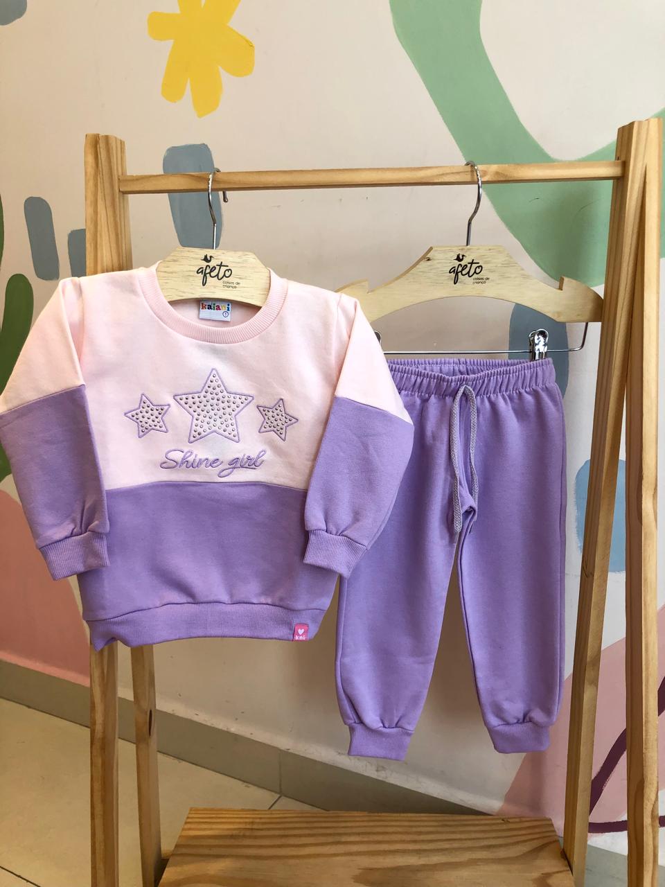 Conjunto manga longa Calça menina Kaiani Strelas Shine Girl