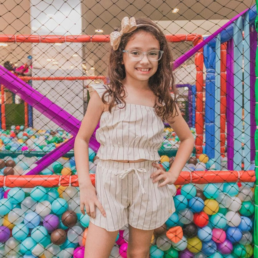 Conjunto Regata Shorts Menina You+Me Linho Listrado