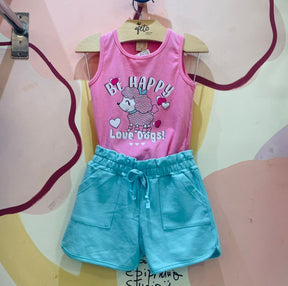Conjunto regata Shorts menina Cachorrinha