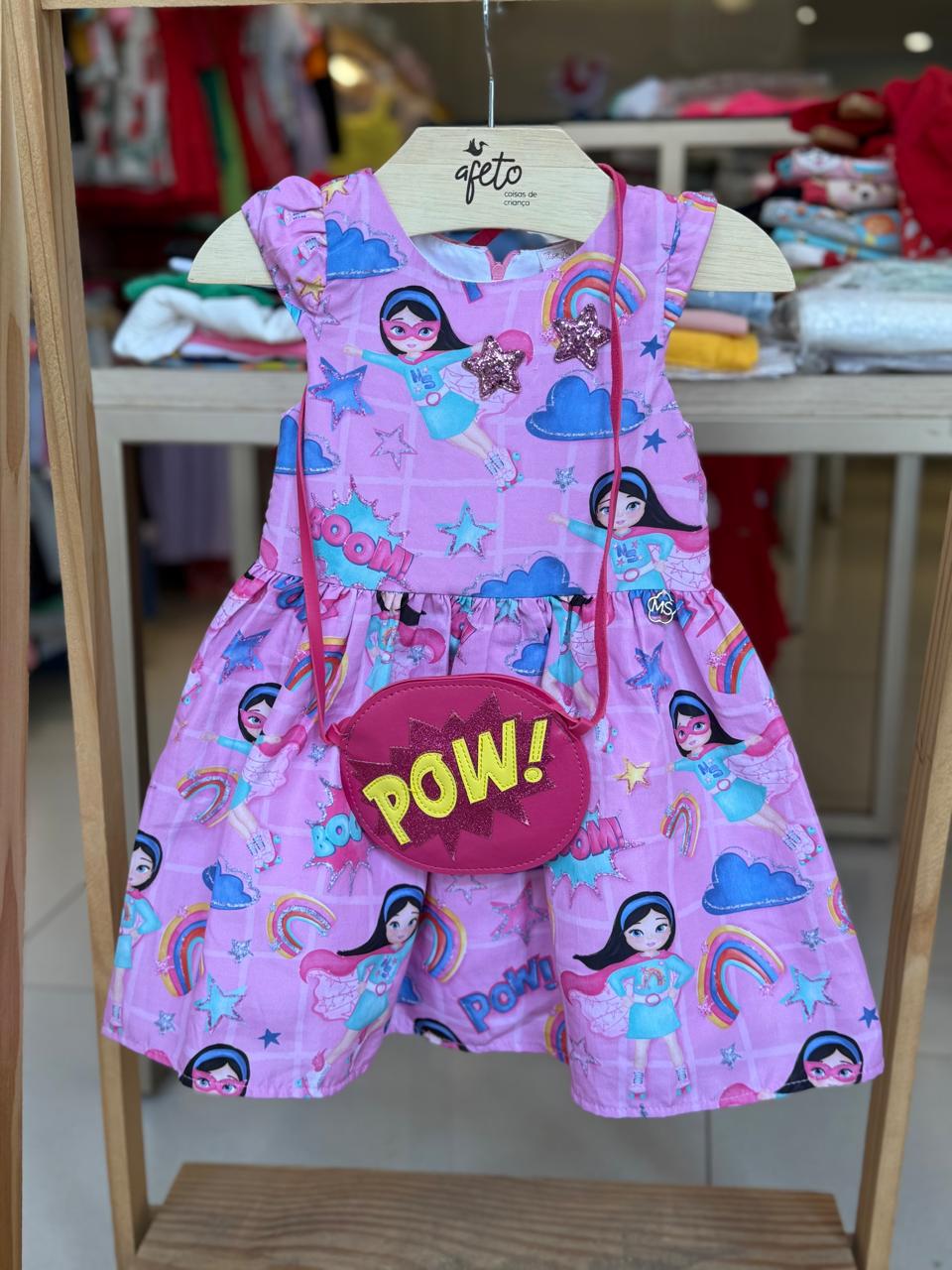 Vestido manga curta menina Mon Sucre Heroina com Bolsa