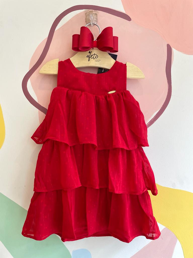 Vestido Regata Malagah Infantil Fem Organza Babados Vermelho