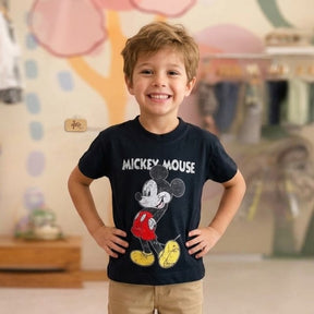 Camiseta Infantil Menino Manga Curta Preta Mickey Marmorizado Preto