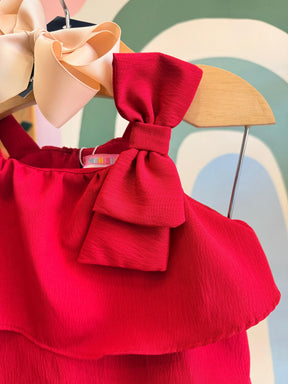 Conjunto Infantil Menina Blusa Regata Laço Babado e Shorts Vermelho Mon Sucre Olivia