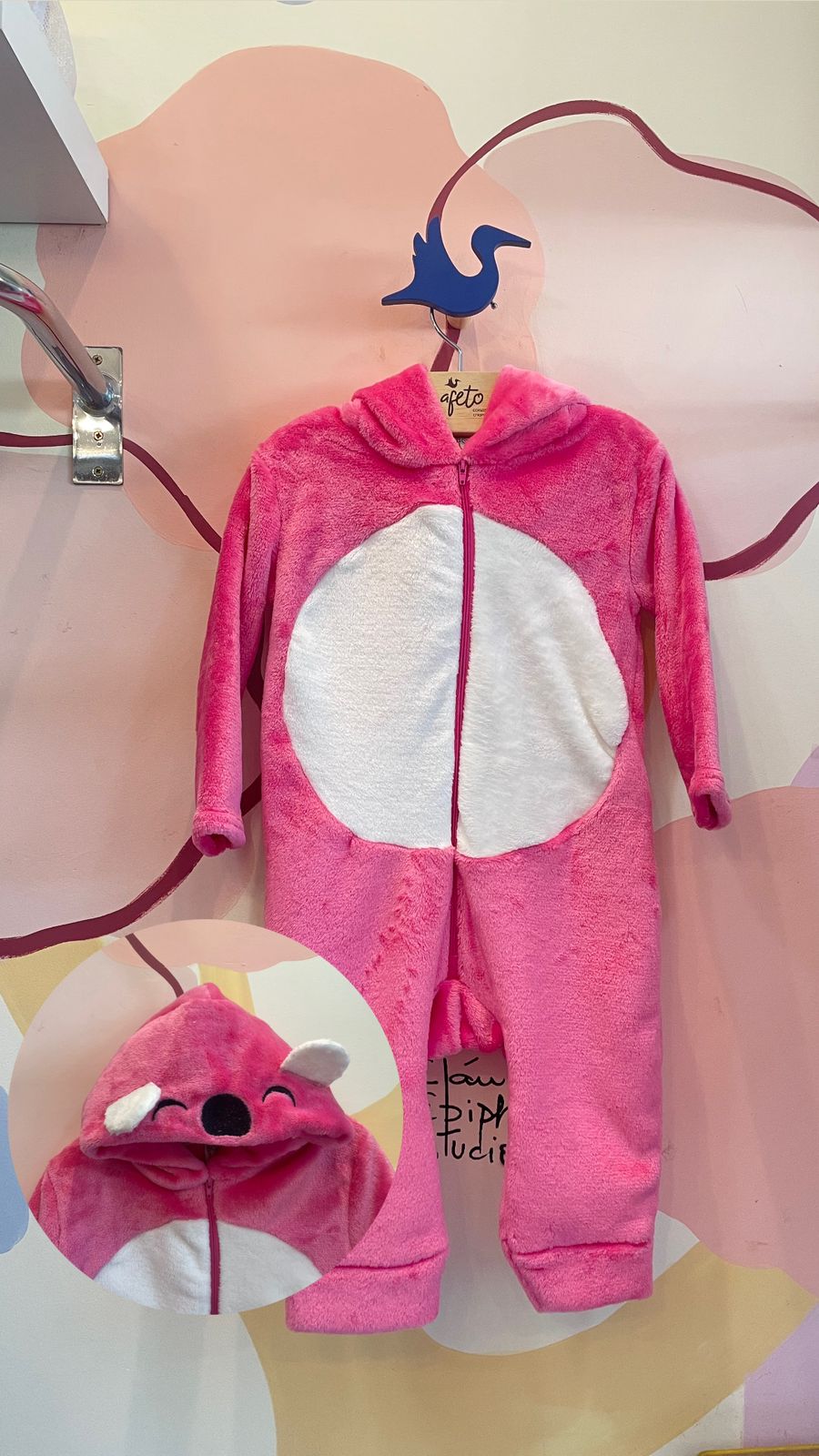 Pijama Manga Longa Macacao Peluciado Capuz Menina Bograntex Pink