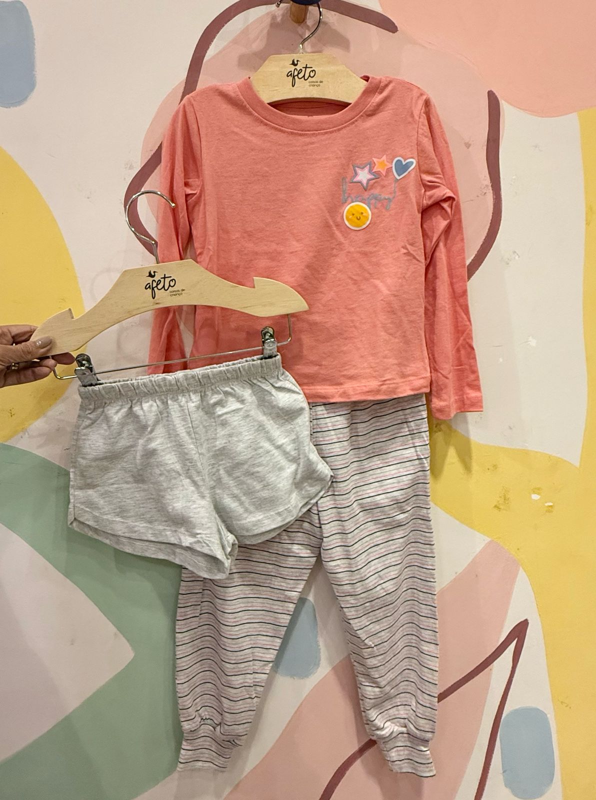 Pijama Manga Longa Hering Calça menina Com Shorts