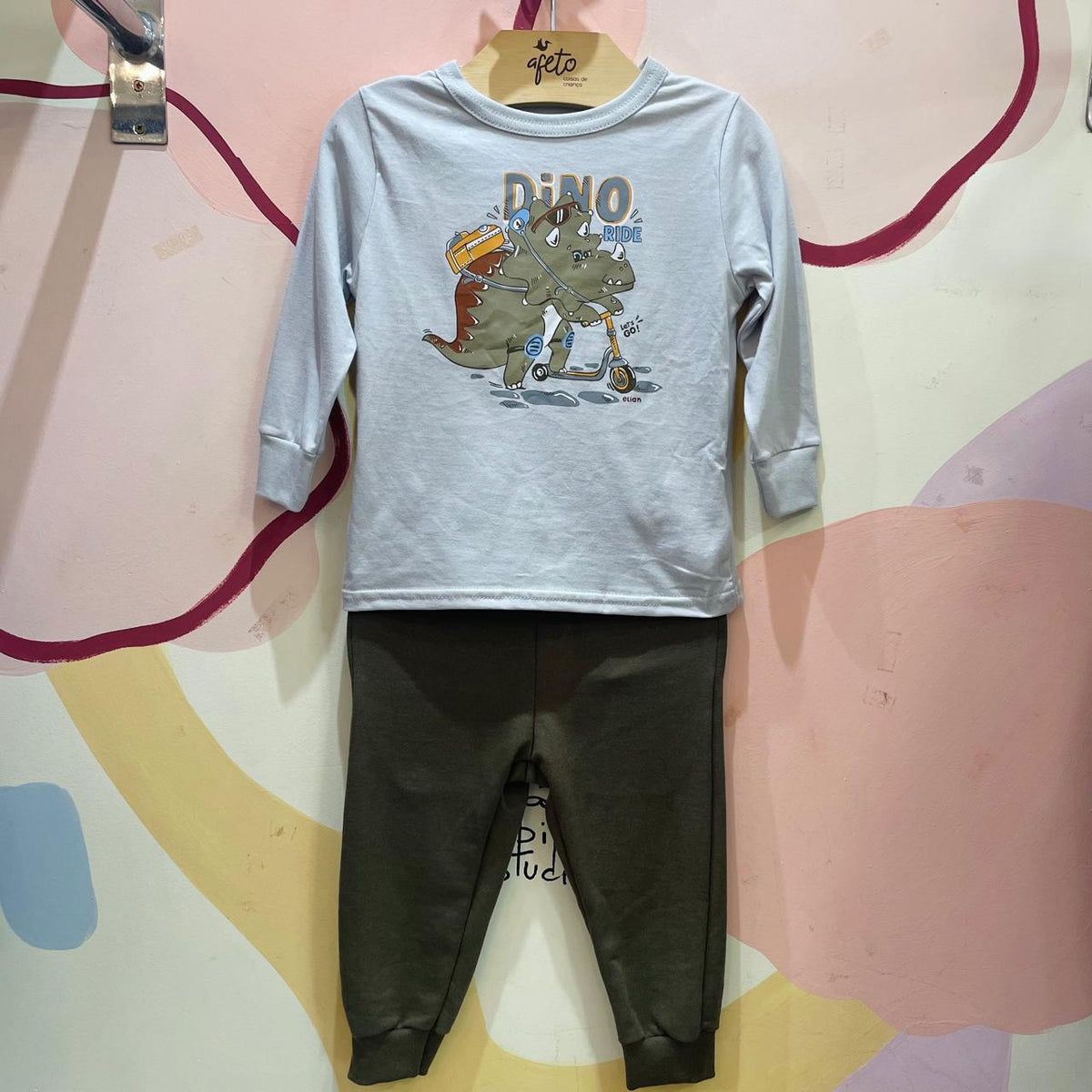 Conjunto Infantil Masculino Manga Longa Calça Moletinho Menino Dino
