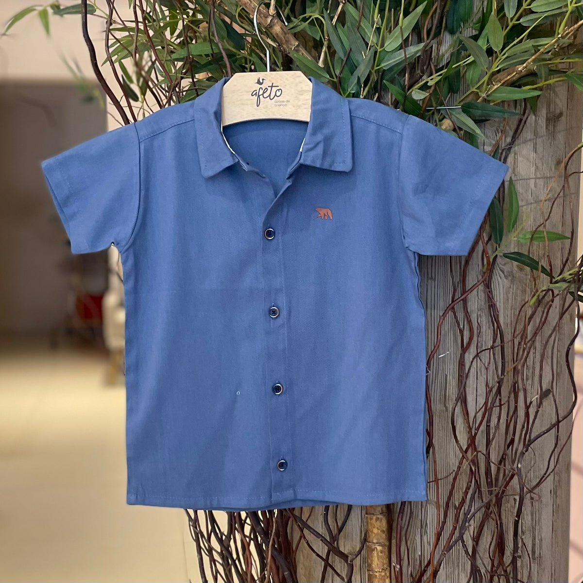 Camisa Manga Curta Biogas Infantil Menino Linho