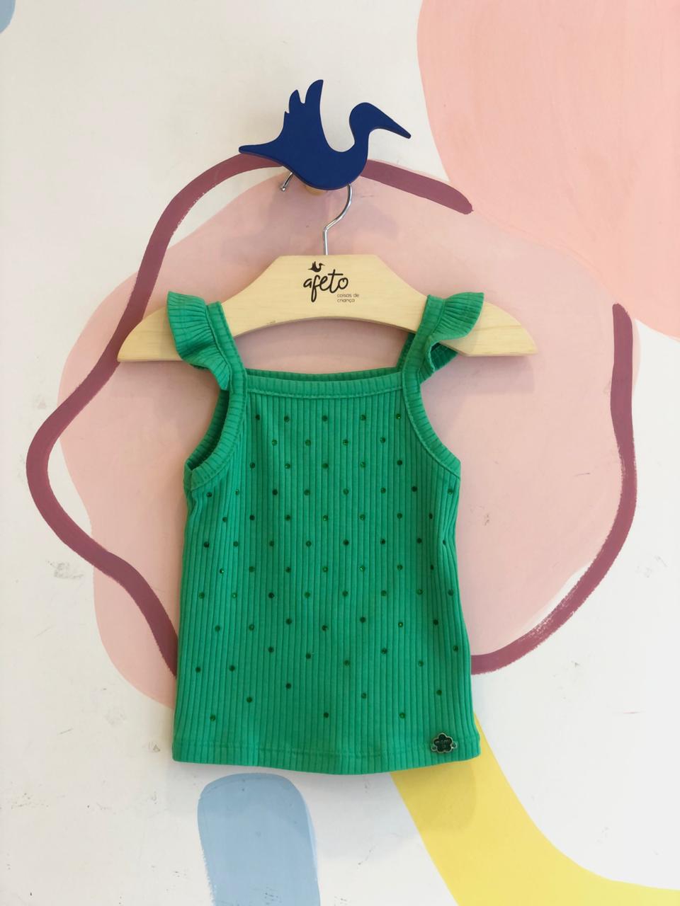 Blusa regata menina Canelada Com Strass verde