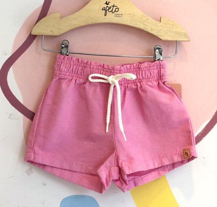 Shorts menina Linho Liso Rosa
