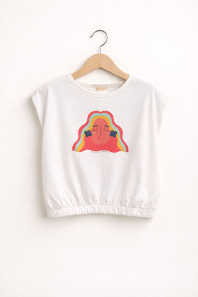 Blusa Manga Curta Infantil Hering Face Algodão Off White